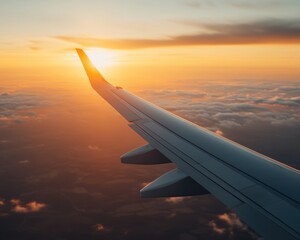 Obraz premium Airliner Ascending at Sunset with Powerful Thrust