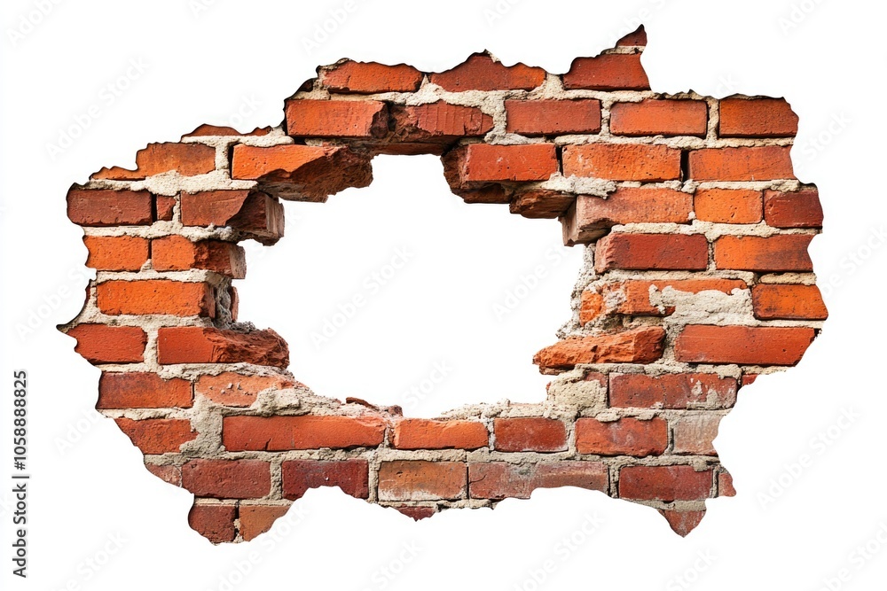 Poster an image showing a hole in the center of a brick wall, where the map outline should be. a symbol of 