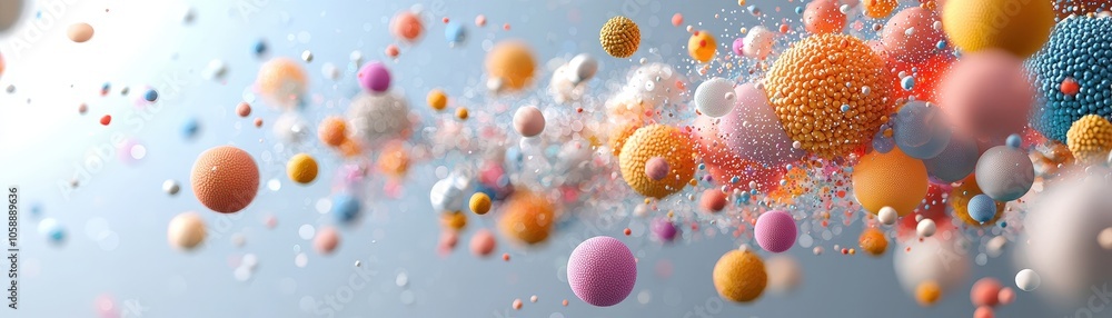 Poster abstract colorful 3d spheres floating in space digital art background