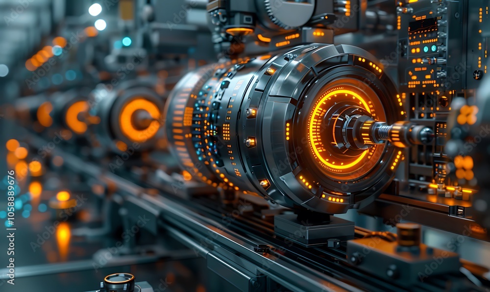 Aufkleber a detailed, futuristic machinery scene with intricate components glowing in orange, showcasing advan