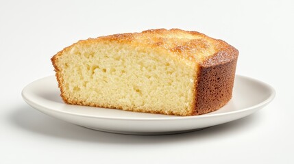 Delicious slice of homemade vanilla cake on white plate