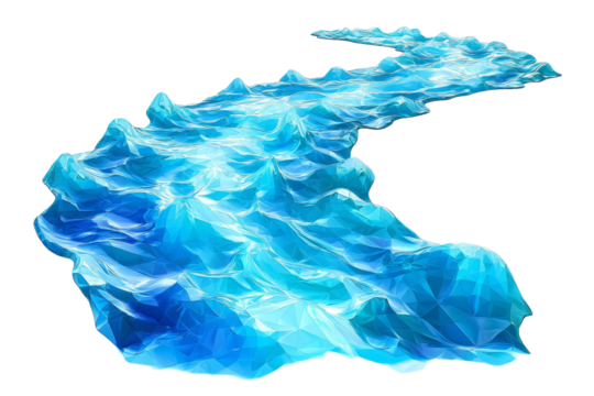 river flowing with glowing aqua ripples, low poly . isolated on a white background