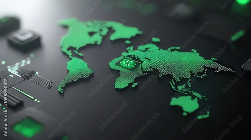 Aufkleber global network connectivity illuminated world map digital technology concept