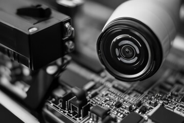 Fototapeta premium Electronic device with camera lens mounted on it.