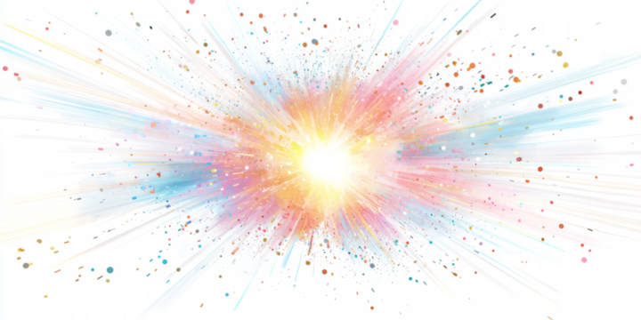 Shining explosion effect with hot rays and light particles isolated on blank background