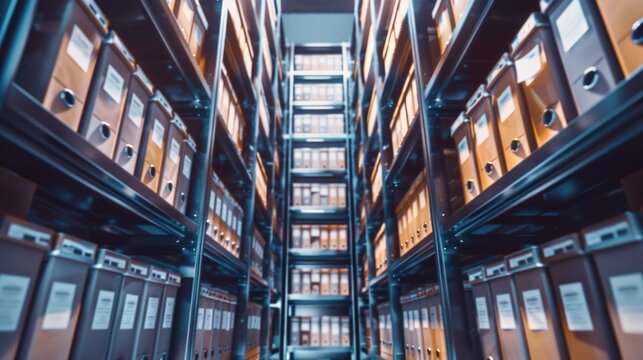 Filing cabinets with multiple drawers full of neatly organized file folders. Ideal for office or library use.