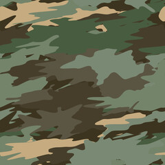 Fototapeta premium Seamless military camouflage pattern fabric texture with green and brown forest design
