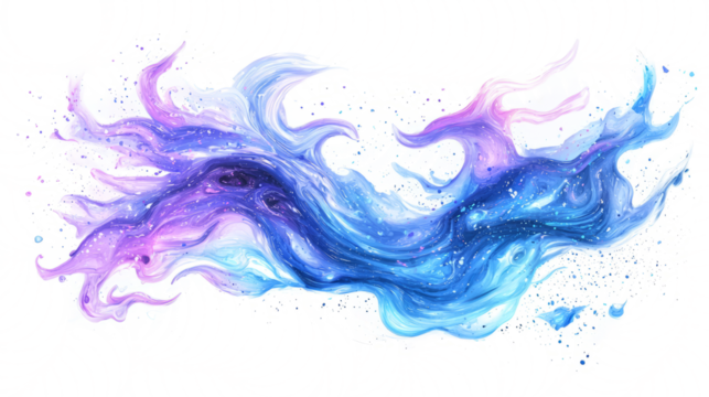 Swirling energy soft ethereal beams in shades of blue and purple isolated on white background.