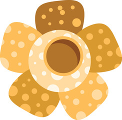 Rafflesia flower blooming, showing its beauty and uniqueness with a brown pistil in the middle of its yellow petals