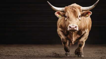 Charging Bull in Motion with Focused Eyes