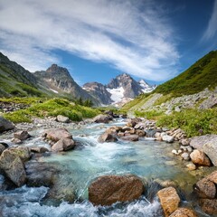 mountain landscape with water and rocks