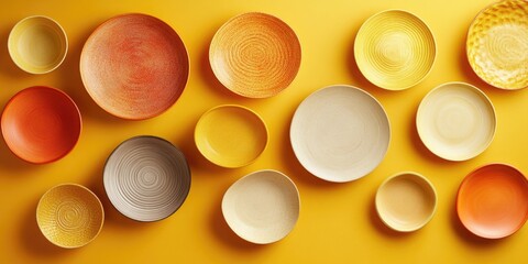 Colorful Plates on Yellow Wall
