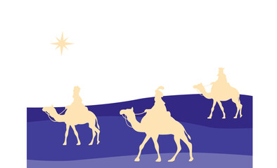 Naklejka premium Three Wise Men Following the Star of Bethlehem Silhouette - SVG