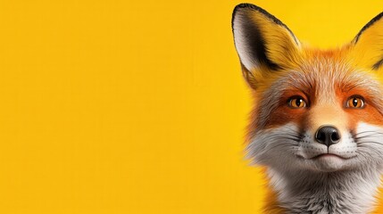 Obraz premium Red Fox Portrait with Copy Space on Yellow Background