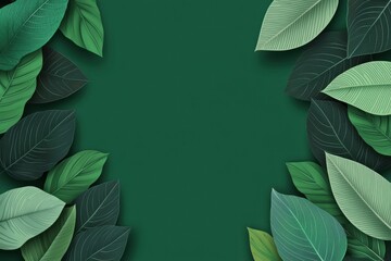 Fototapeta premium Minimalist tropical leaves layout for advertisement concept. An illustration of minimalist Green Leaves Border on Solid Background