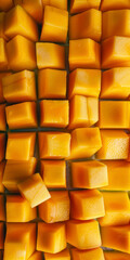 Vertical Cubed mango background, close-up, mango background, top view.