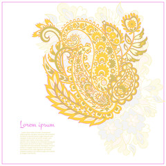 Floral isolated pattern with paisley ornament. Ornate floral decor. Vector illustration