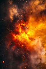 Naklejka premium Vertical Dramatic fire and smoke effect glowing red and yellow colors exploding outwards with center space.