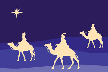 Naklejka premium Three Wise Men Silhouettes Following Christmas Star