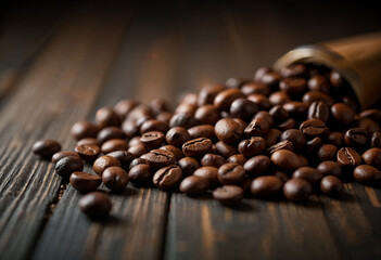 coffee beans on wooden background