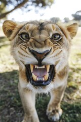 Lion's Open Mouth Close-Up