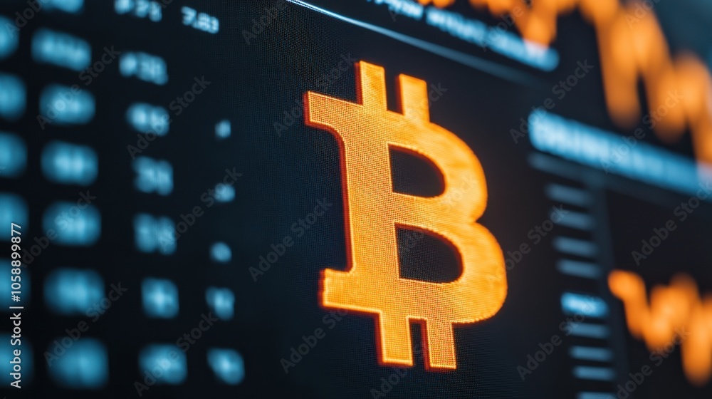 Poster bitcoin symbol on digital display background