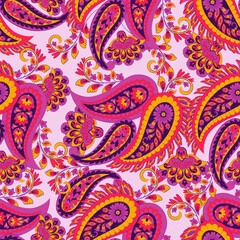 Damask Paisley seamless vector pattern for fabric design. Vintage textile background