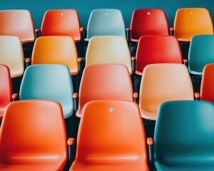 Fototapeta premium Colorful Empty Stadium Seats in Vibrant Arrangement