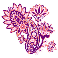 Paisley pattern in indian batik style. Floral vector illustration