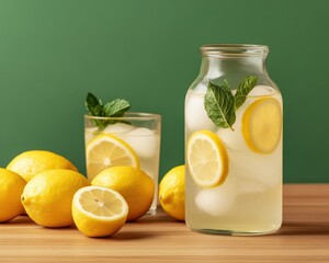 Fototapeta premium Refreshing Lemonade with Mint and Lemon Slices