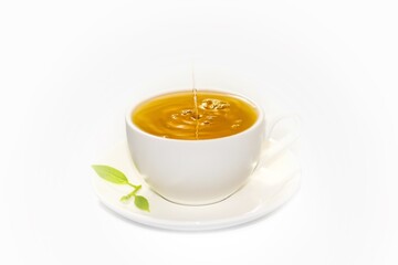 Beautiful of Picture  hot tea serving on white background, isolate photo style.