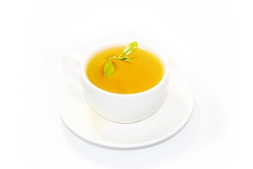 Beautiful of Picture  hot tea serving on white background, isolate photo style.