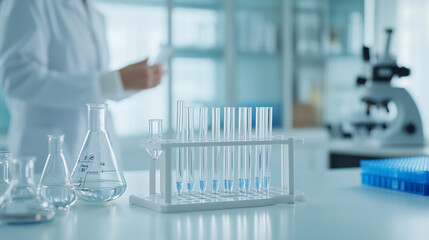  Medical laboratory filled with test tubes, samples, and beakers