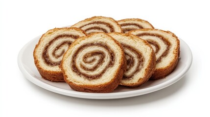 Fototapeta premium Sliced cinnamon swirl bread on white plate – freshly baked and perfect for breakfast