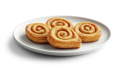 Fototapeta premium Delicious cinnamon pastries on white plate - freshly baked spiral treats