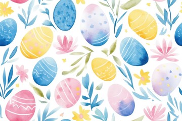 Fototapeta premium Seamless Easter egg pattern in pastel colors with floral elements, great for spring designs.