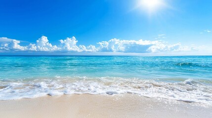 Bright Sunlight Sparkling on the Stunning Turquoise Ocean Waves at Tropical Beach