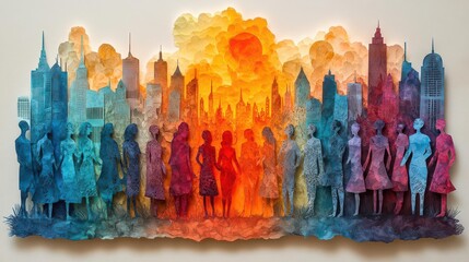 paper cut-out of a diverse crowd of people, showcasing unity and togetherness, artistically representing various cultures and backgrounds in a visually captivating composition
