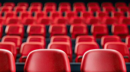 Naklejka premium Red theater seats in a row, perfect for movie screenings and events.