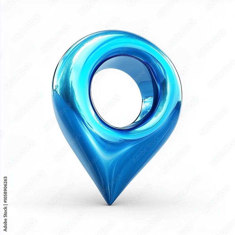 Poster abstract blue location pin icon in 3d glossy style with modern design on white background .