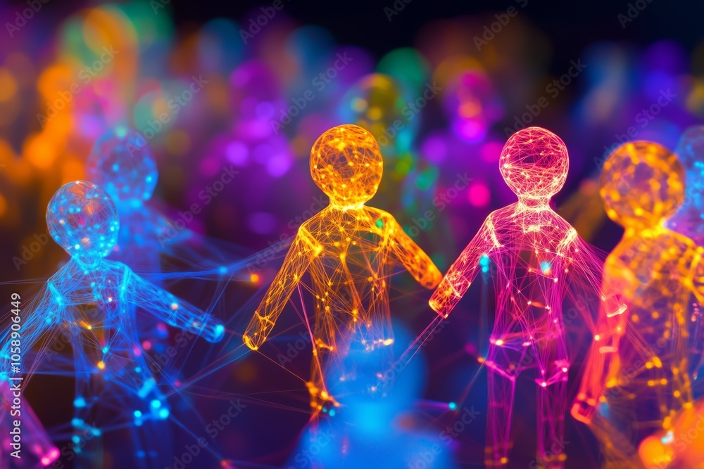Poster abstract network connection with colorful figures.