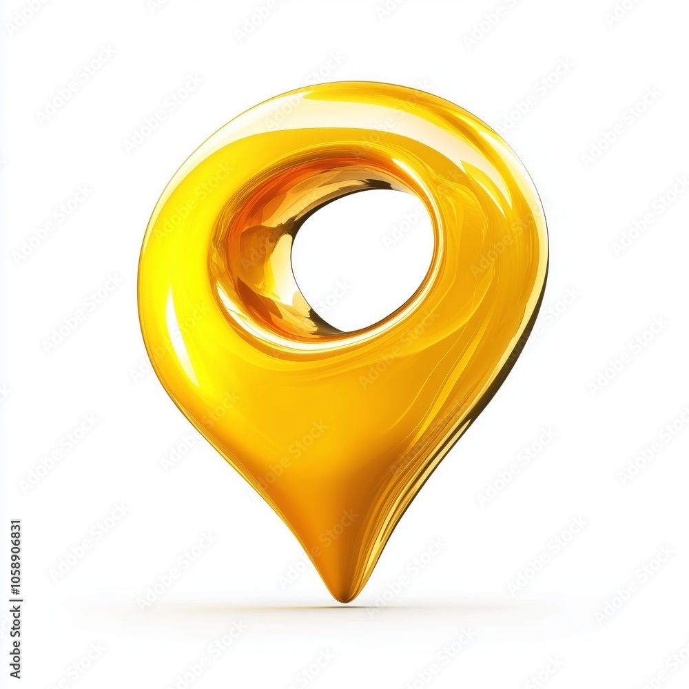 Poster abstract yellow location pin icon in 3d glossy style with modern design on white background .