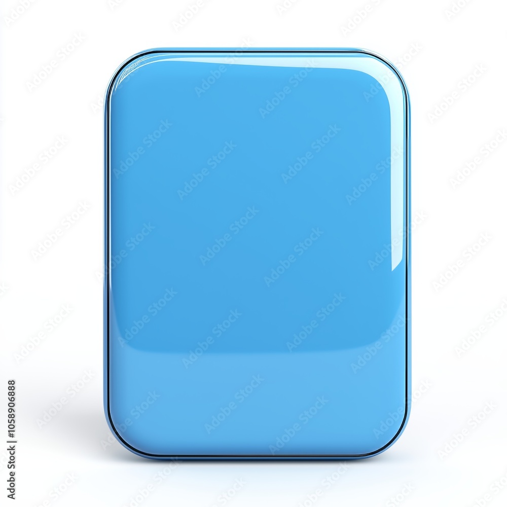 Poster blank mobile application icon, button - blue square with round corners. 3d rendering, white backgrou