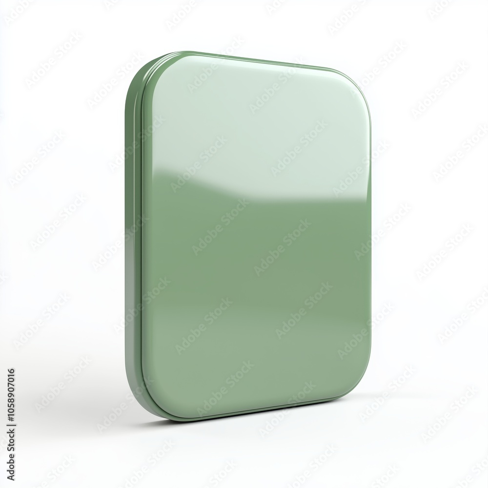 Poster blank mobile application icon, button - green square with round corners. 3d rendering, white backgro