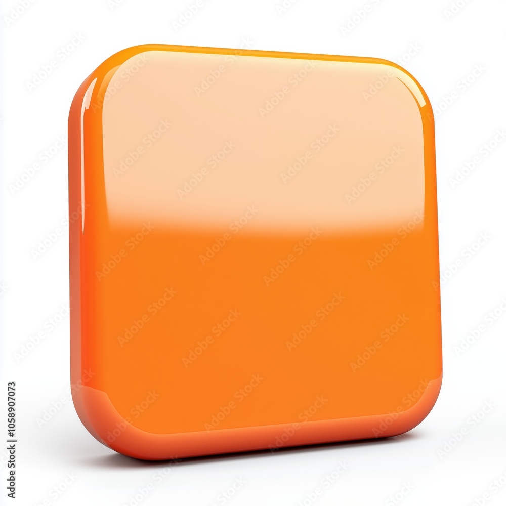 Poster blank mobile application icon, button - orange square with round corners. 3d rendering, white backgr