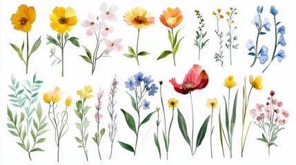Charming Watercolor Wildflower Collection Showcasing Vibrant Botanical Art