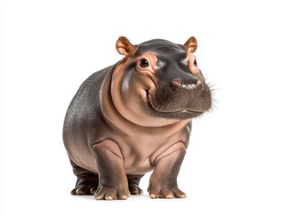 Cheeky Baby Pygmy Hippopotamus with a Delightful Smile on a White Background