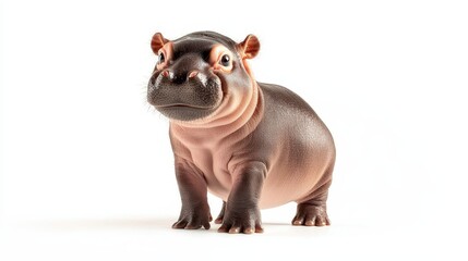 Cheeky Pygmy Hippo Baby Standing Confidently on a White Background