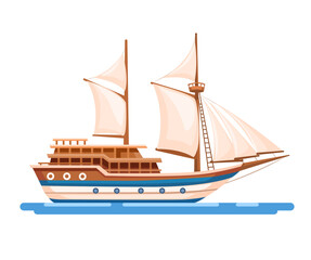 Phinisi Boat Flat Design Illustration Vector