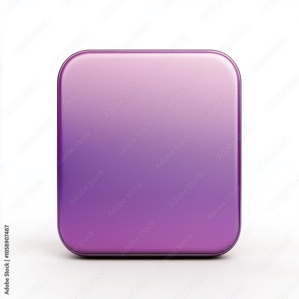 Poster blank mobile application icon, button - violet square with round corners. 3d rendering, white backgr
